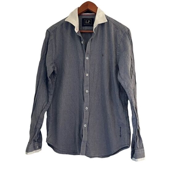 Men's Louis Philipe Blue & White Dress Shirt - Picture 1 of 8